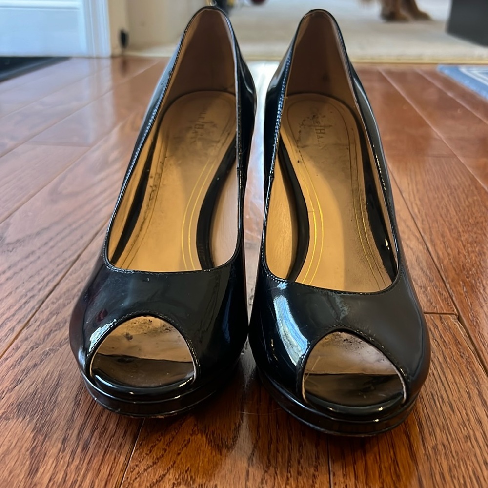 Cole Haan Patent Leather Peep Toe Heels with Nike Air Soles